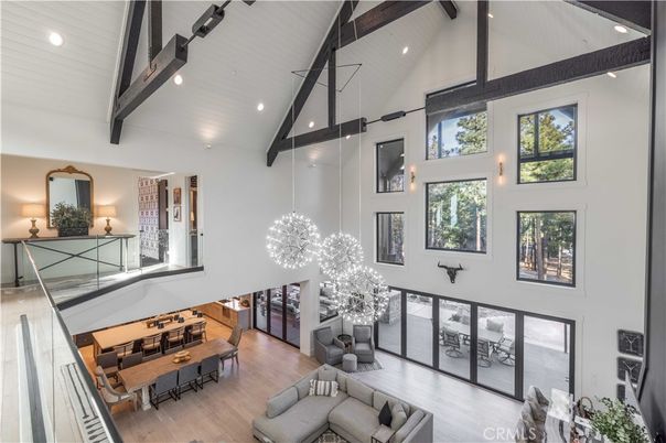 Dining room, Interior, Living room, Pendant Lights, Recessed Lighting, Wooden Beams, Wood Texture Flooring