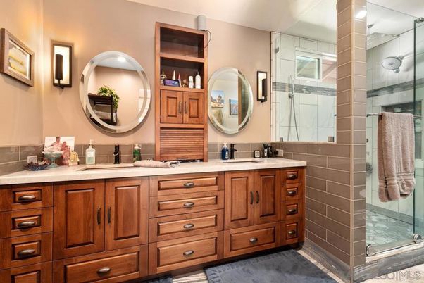 Bathroom, Dual Sink Vanities, Glass Shower, Interior