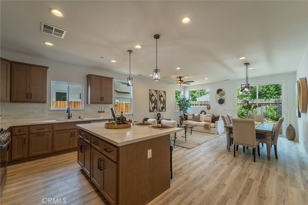 Dining room, Interior, Kitchen, Living room, Pendant Lights, Recessed Lighting, Wood Texture Flooring