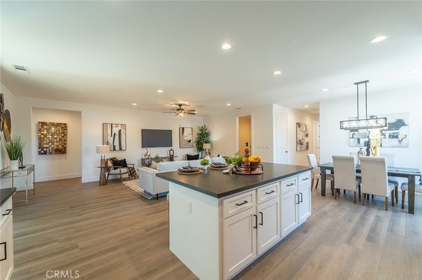 Dining room, Interior, Living room, Pendant Lights, Recessed Lighting, Wood Texture Flooring