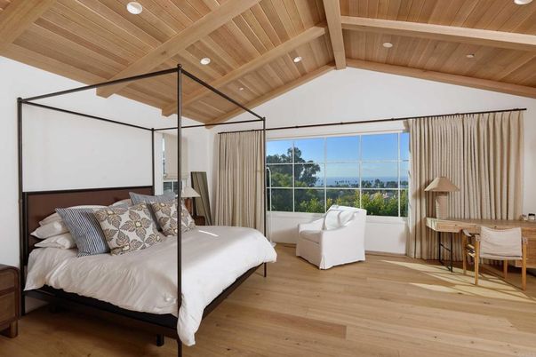 Bedroom, Home Office, Interior, Recessed Lighting, Wooden Beams, Wooden Ceilings, Wood Texture Flooring