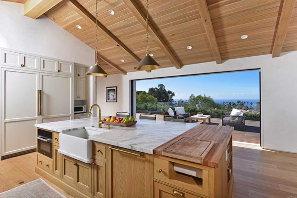 Interior, Kitchen, Living room, Pendant Lights, Recessed Lighting, Wooden Beams, Wooden Ceilings, Wood Texture Flooring