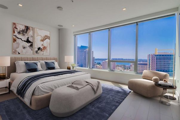 Bedroom, Interior, Recessed Lighting, Water, Wood Texture Flooring