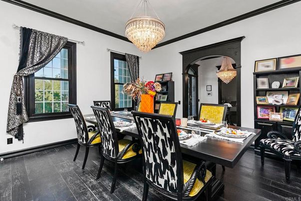 Chandelier, Dining room, Interior, Wood Texture Flooring