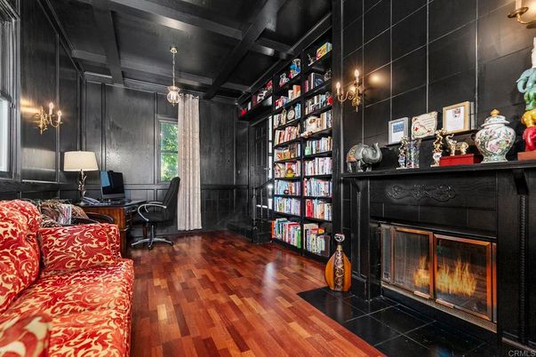 Fireplace, Home Office, Interior, Wood Texture Flooring
