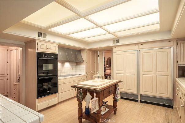 Interior, Kitchen, Tile Countertops, Wood Texture Flooring