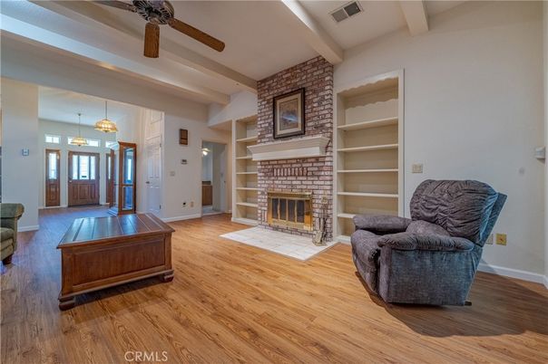 Fireplace, Interior, Pendant Lights, Stone Walls, Wood Texture Flooring