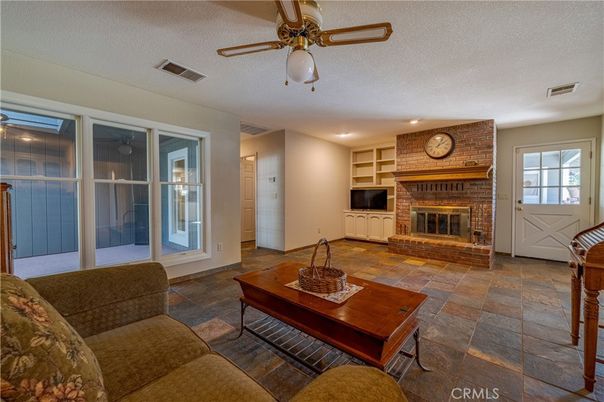 Fireplace, Interior, Living room, Recessed Lighting, Stone Walls
