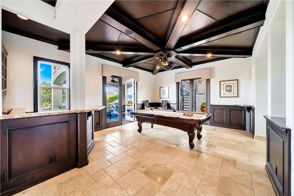 Billiard Table, Game Room, Interior, Recessed Lighting, Wooden Beams