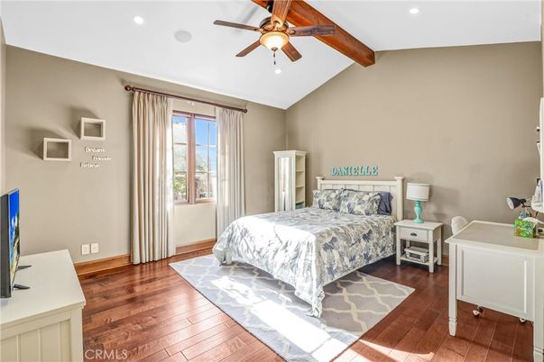 Bedroom, Interior, Recessed Lighting, Wooden Beams, Wood Texture Flooring