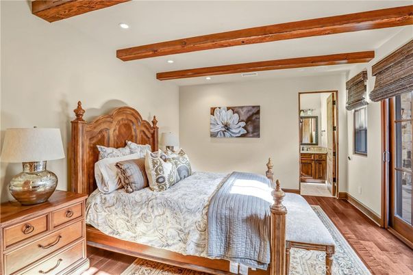 Bedroom, Interior, Recessed Lighting, Wooden Beams, Wood Texture Flooring