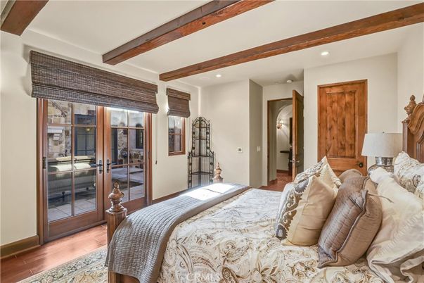 Bedroom, Interior, Recessed Lighting, Wooden Beams, Wood Texture Flooring