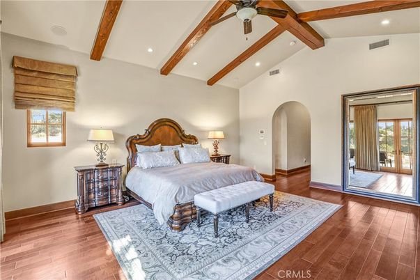 Bedroom, Interior, Recessed Lighting, Wooden Beams, Wood Texture Flooring