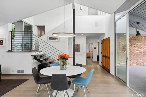 Dining room, Interior, Pendant Lights, Recessed Lighting, Wood Texture Flooring