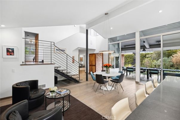 Dining room, Interior, Pendant Lights, Recessed Lighting, Wood Texture Flooring