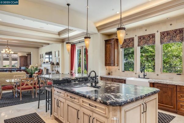 Chandelier, Dining room, Fireplace, Interior, Kitchen, Pendant Lights, Recessed Lighting