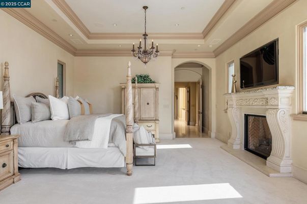 Bedroom, Chandelier, Fireplace, Interior, Recessed Lighting