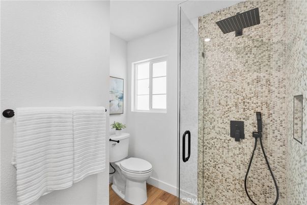 Bathroom, Glass Shower, Interior, Wood Texture Flooring