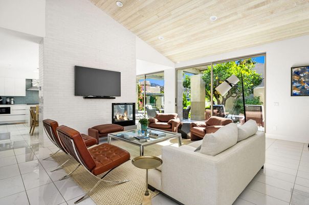 Fireplace, Interior, Living room, Recessed Lighting, Wooden Ceilings
