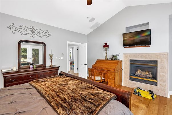 Bedroom, Fireplace, Interior, Wood Texture Flooring