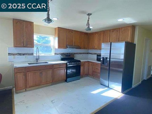 Interior, Kitchen, Marble, Pendant Lights, Recessed Lighting, Stainless Steel Appliances