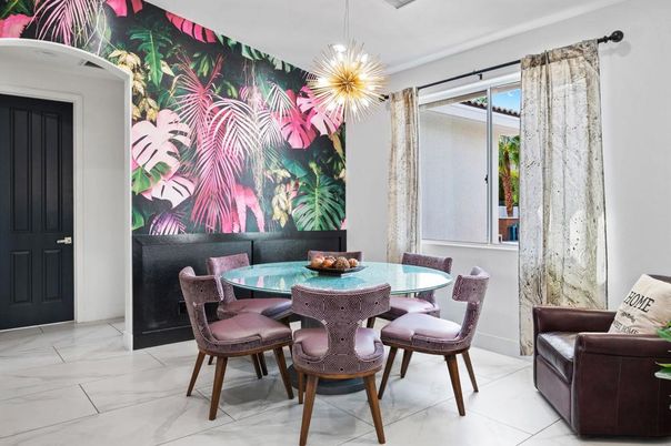 Dining room, Interior, Marble, Pendant Lights