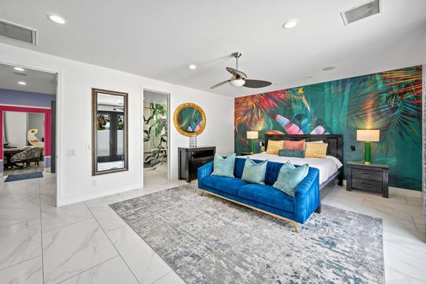Bedroom, Interior, Marble, Recessed Lighting