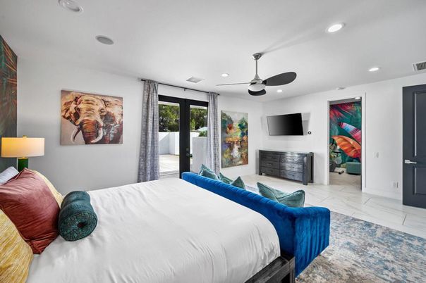 Bedroom, Interior, Marble, Recessed Lighting