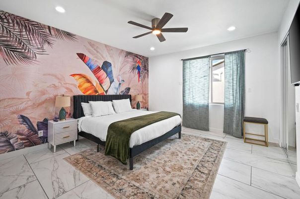 Bedroom, Interior, Marble, Recessed Lighting