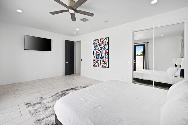 Bedroom, Interior, Marble, Recessed Lighting