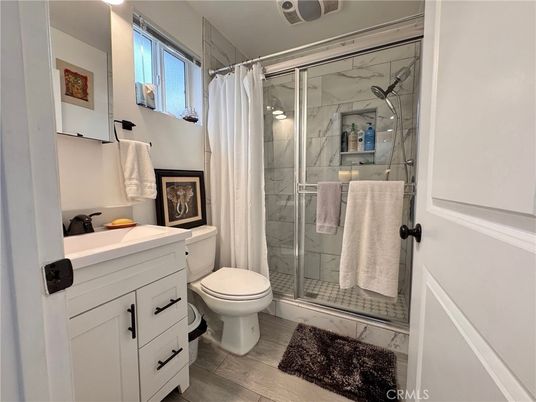 Bathroom, Glass Shower, Interior, Marble, Marble Walls, Wood Texture Flooring