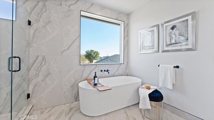 Bathroom, Free Standing Baths, Glass Shower, Interior, Marble, Marble Walls