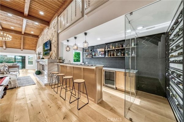 Fireplace, Interior, Pendant Lights, Recessed Lighting, Stone Walls, Wooden Beams, Wooden Ceilings, Wood Texture Flooring