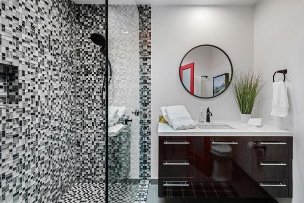 Bathroom, Glass Shower, Interior, Recessed Lighting