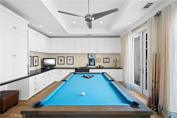 Billiard Table, Game Room, Interior, Recessed Lighting, Wood Texture Flooring