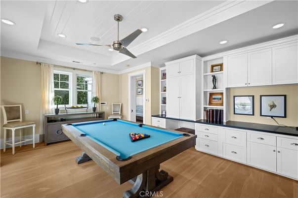 Billiard Table, Game Room, Interior, Recessed Lighting, Wood Texture Flooring