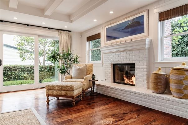 Fireplace, Interior, Recessed Lighting, Wood Texture Flooring