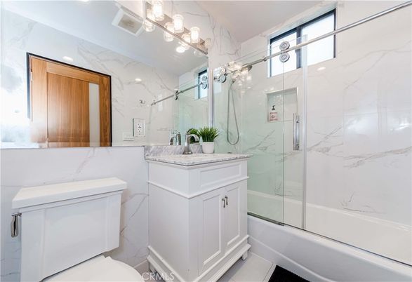 Bathroom, Glass Shower, Interior, Marble Walls, Recessed Lighting