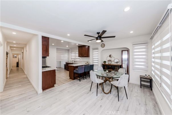 Dining room, Interior, Kitchen, Recessed Lighting, Wood Texture Flooring