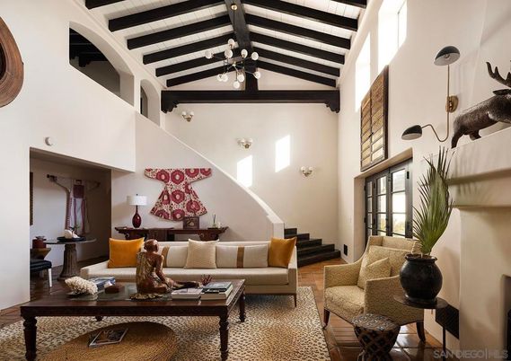 Interior, Living room, Pendant Lights, Wooden Beams, Wood Texture Flooring