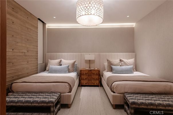 Bedroom, Interior, Recessed Lighting, Wood Texture Flooring, Wooden Walls