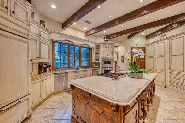 Interior, Kitchen, Recessed Lighting, Stainless Steel Appliances, Wooden Beams