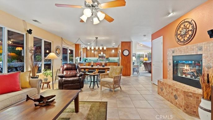 Dining room, Fireplace, Interior, Kitchen, Living room, Pendant Lights, Recessed Lighting