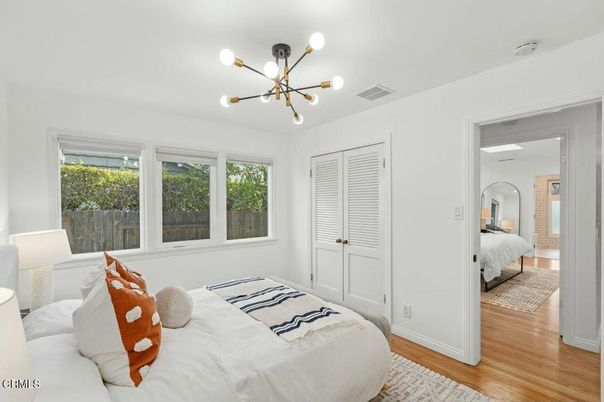 Bedroom, Interior, Pendant Lights, Wood Texture Flooring