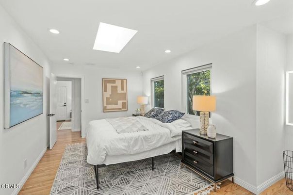 Bedroom, Interior, Recessed Lighting, Wood Texture Flooring