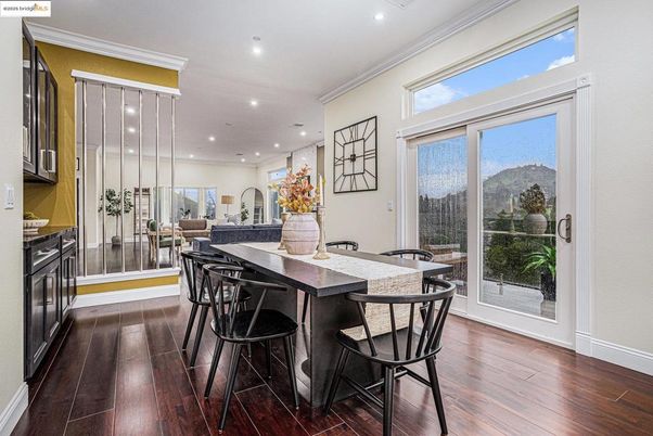 Dining room, Interior, Pendant Lights, Recessed Lighting, Wood Texture Flooring