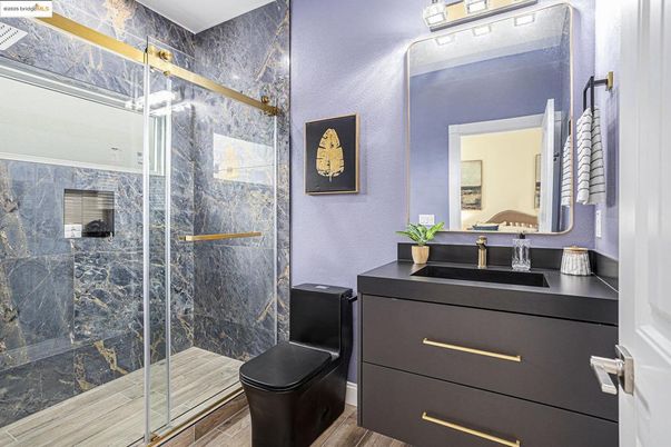 Bathroom, Glass Shower, Interior, Wood Texture Flooring