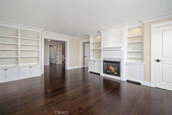 Empty room, Fireplace, Interior, Recessed Lighting, Wood Texture Flooring