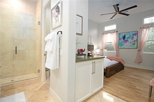 Bathroom, Bedroom, Glass Shower, Interior, Wood Texture Flooring