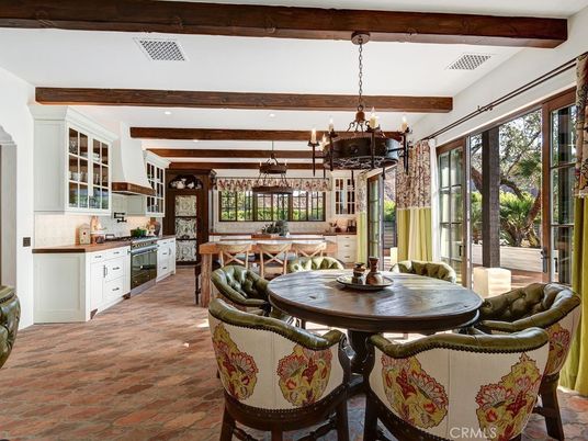 Chandelier, Dining room, Interior, Kitchen, Pendant Lights, Recessed Lighting, Wooden Beams